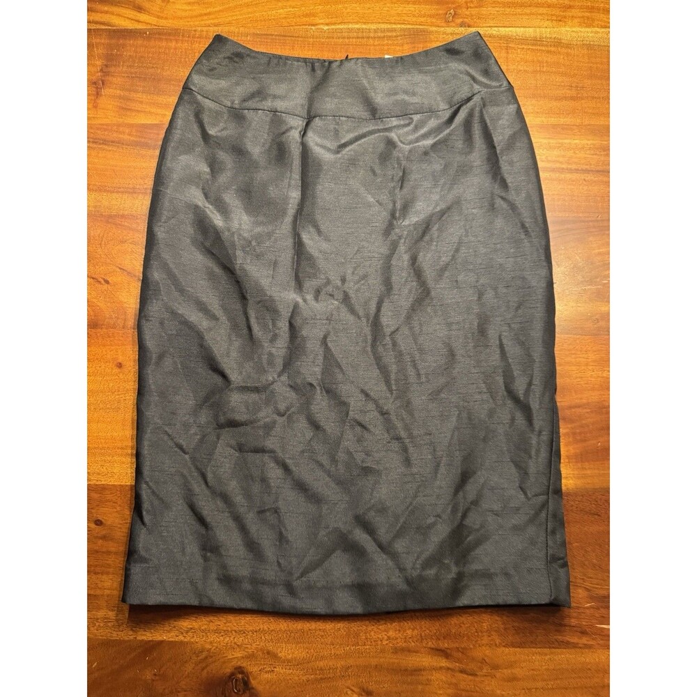 VTG Victor Costa Black Pencil Dupioni Skirt Sz 6 Back Vent Slit Cocktail Career